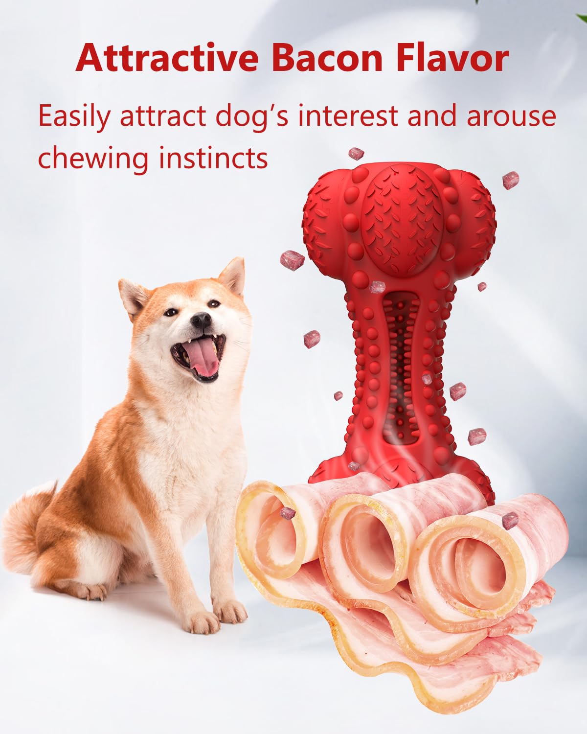 SCHITEC Squeaky Dog Chew Toy for Aggressive Chewers Large Breed, [2 Pack] Tough Interactive Teething Rubber Bone for Big Medium Dogs