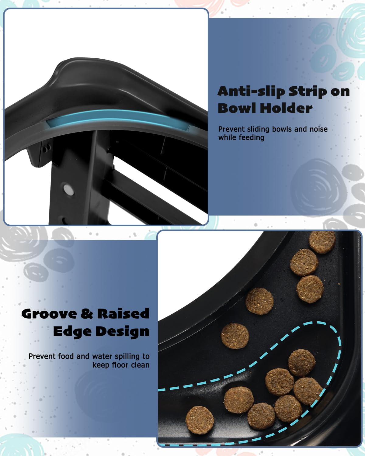 Elevated Dog Bowls, Slow Feeder & No Spill Water Bowl Stand, Raised Food Bowls with 4 Adjustable Heights for Small Medium Large Dogs