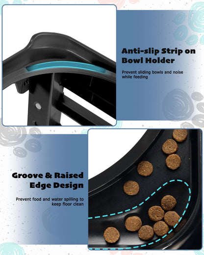 Elevated Dog Bowls, Slow Feeder & No Spill Water Bowl Stand, Raised Food Bowls with 4 Adjustable Heights for Small Medium Large Dogs