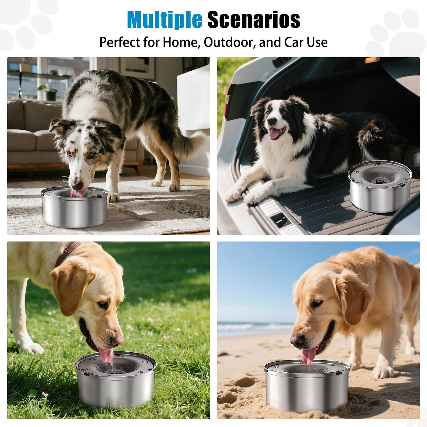 SCHITEC Dog Water Bowl No Spill 3L/0.8 Gallon Slow Drinking Anti-Splash Stainless Steel Dog Bowl with Floating Disk, Spill Proof Pet Travel Water Dispenser for Sloppy Messy Drinkers(Gray)