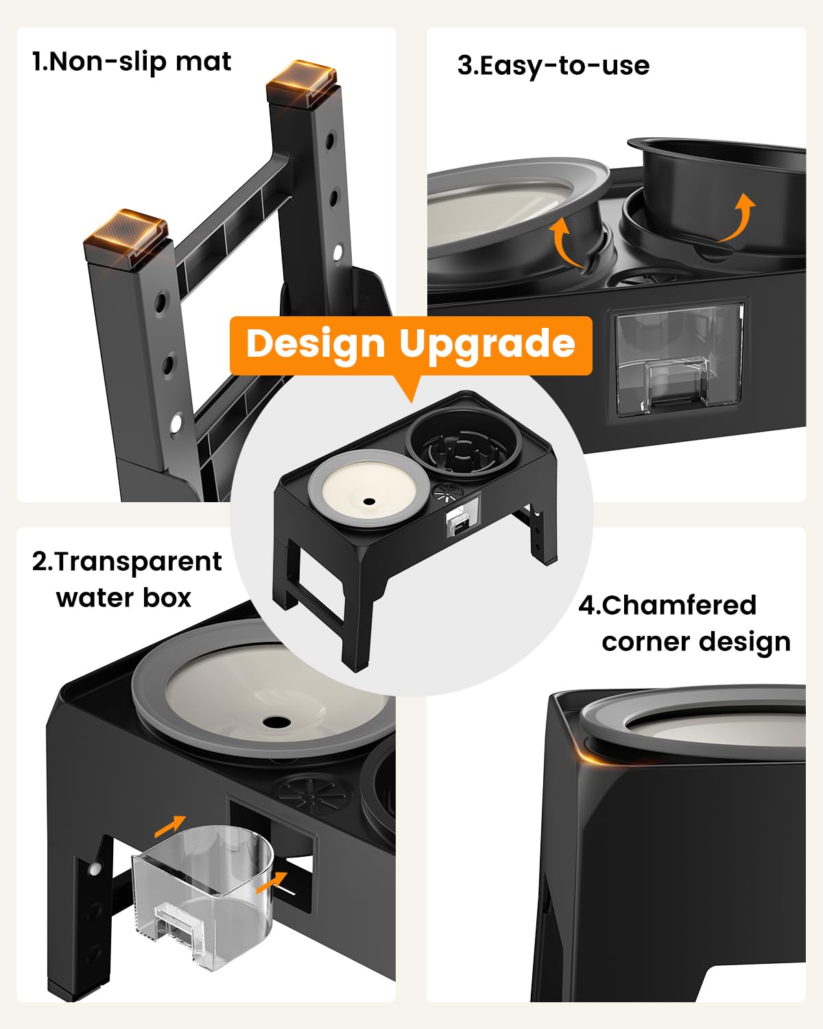 Elevated Slow Feeder Dog Bowls, Adjustable Raised Stand with Food Dish & No Spill Water Bowl Set, Neater Pet Feeding Station for Large Medium Small Breed Dogs