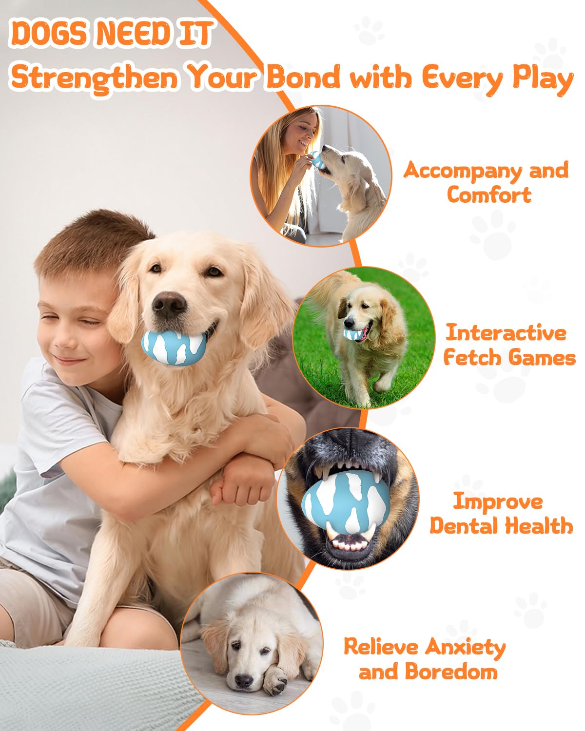 SCHITEC Squeaky Dog Toys for Aggressive Chewers, Tough Rubber Bouncy Balls for Boredom, Durable Pet Chew Toy Ball for Large Medium Breed Dogs (3.4 * 4.5inch)