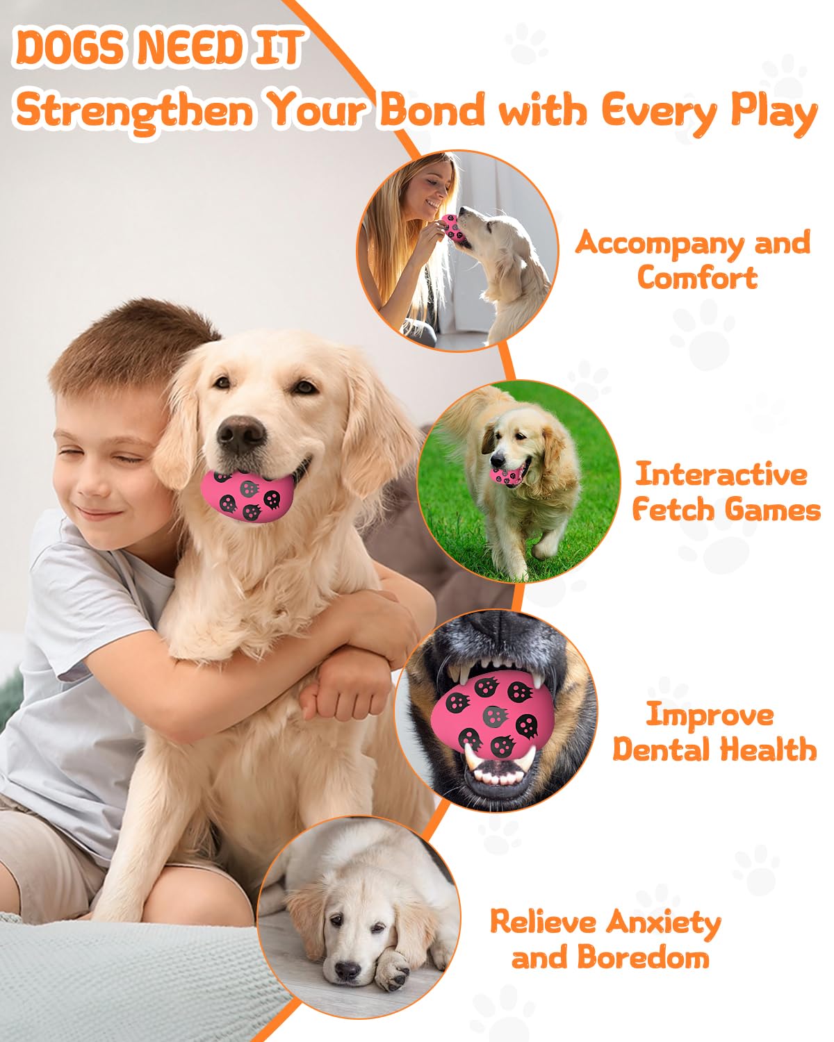 SCHITEC Squeaky Dog Toys for Aggressive Chewers, Tough Rubber Bouncy Balls for Boredom, Durable Pet Chew Toy Ball for Large Medium Breed Dogs (3.4 * 4.5inch)