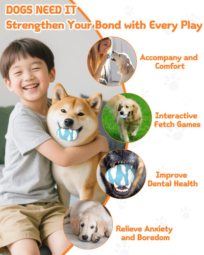 SCHITEC Squeaky Dog Toys for Aggressive Chewers, Tough Rubber Bouncy Balls for Boredom, Durable Pet Chew Toy Ball for Large Medium Breed Dogs (2.8 * 3.7inch)