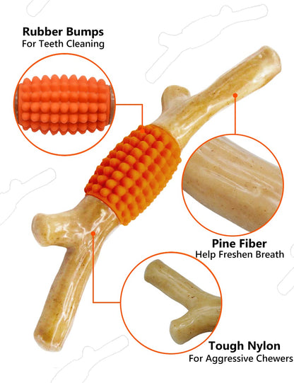 SCHITEC Dog Chew Toy for Aggressive Chewers, Tough Big Nylon & Rubber Teething Stick with Real Maple Wood Flavor for Large Medium Breed