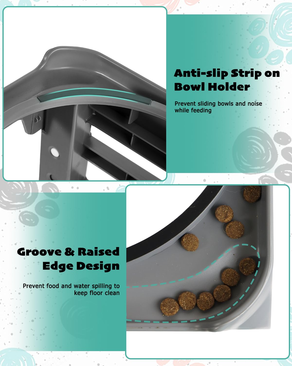 Elevated Dog Bowls, Slow Feeder & No Spill Water Bowl Stand, Raised Food Bowls with 4 Adjustable Heights for Small Medium Large Dogs