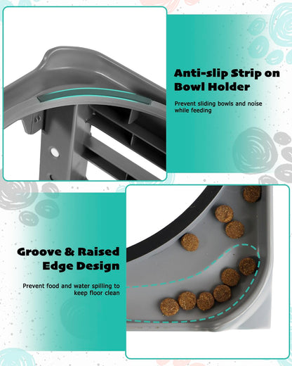 Elevated Dog Bowls, Slow Feeder & No Spill Water Bowl Stand, Raised Food Bowls with 4 Adjustable Heights for Small Medium Large Dogs